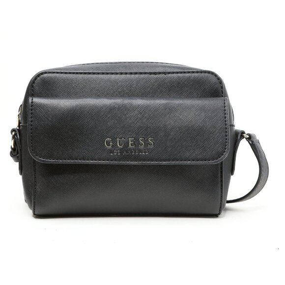 GUESS Debora Black Saffiano Faux Leather Crossbody Bag Logo Purse Clean Girl - Picture 1 of 10